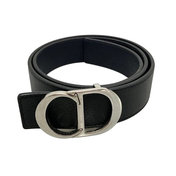 Auth DIOR/ChristianDior - 4371PLTAMH16Q100 Black Silver Leather Hardware Belt - Picture 1 of 5